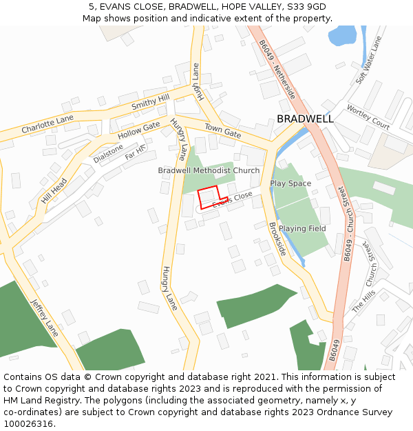 5, EVANS CLOSE, BRADWELL, HOPE VALLEY, S33 9GD: Location map and indicative extent of plot