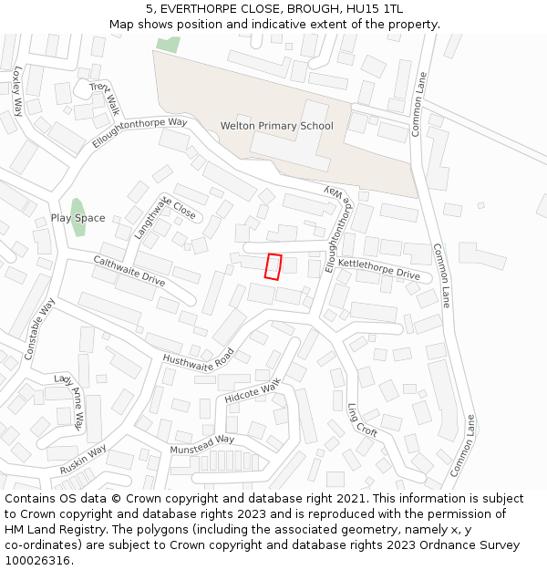 5, EVERTHORPE CLOSE, BROUGH, HU15 1TL: Location map and indicative extent of plot