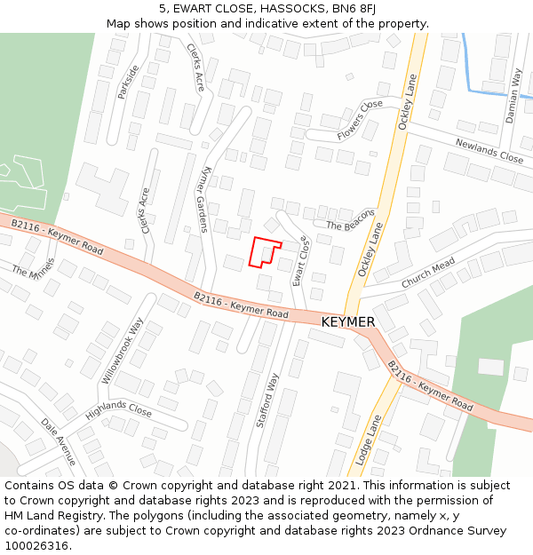 5, EWART CLOSE, HASSOCKS, BN6 8FJ: Location map and indicative extent of plot