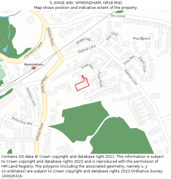 5, EXIGE WAY, WYMONDHAM, NR18 9ND: Location map and indicative extent of plot