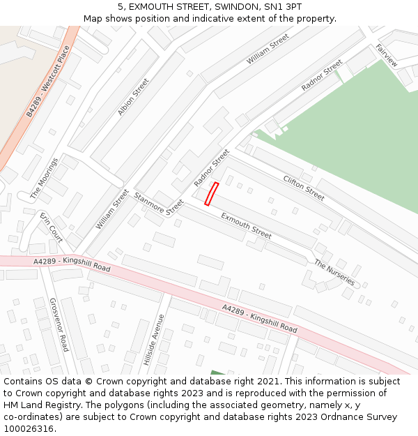 5, EXMOUTH STREET, SWINDON, SN1 3PT: Location map and indicative extent of plot