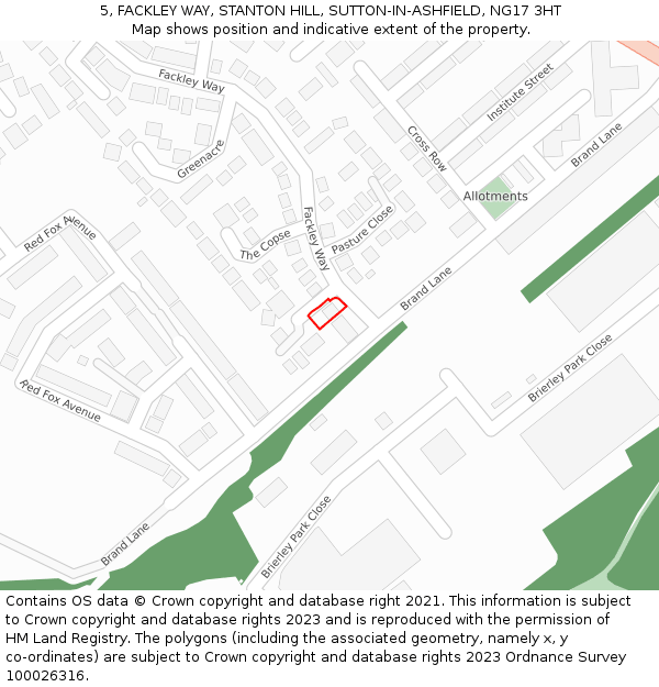 5, FACKLEY WAY, STANTON HILL, SUTTON-IN-ASHFIELD, NG17 3HT: Location map and indicative extent of plot