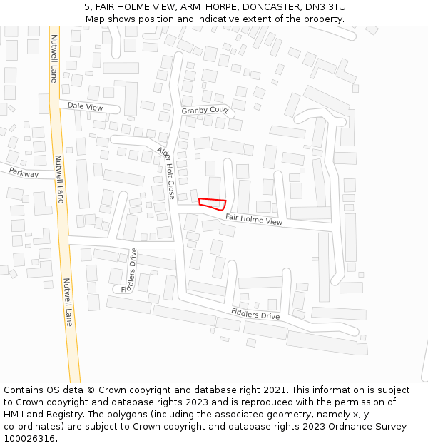 5, FAIR HOLME VIEW, ARMTHORPE, DONCASTER, DN3 3TU: Location map and indicative extent of plot