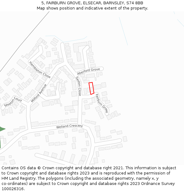 5, FAIRBURN GROVE, ELSECAR, BARNSLEY, S74 8BB: Location map and indicative extent of plot