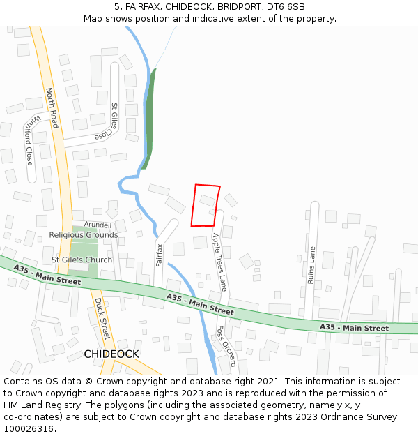 5, FAIRFAX, CHIDEOCK, BRIDPORT, DT6 6SB: Location map and indicative extent of plot