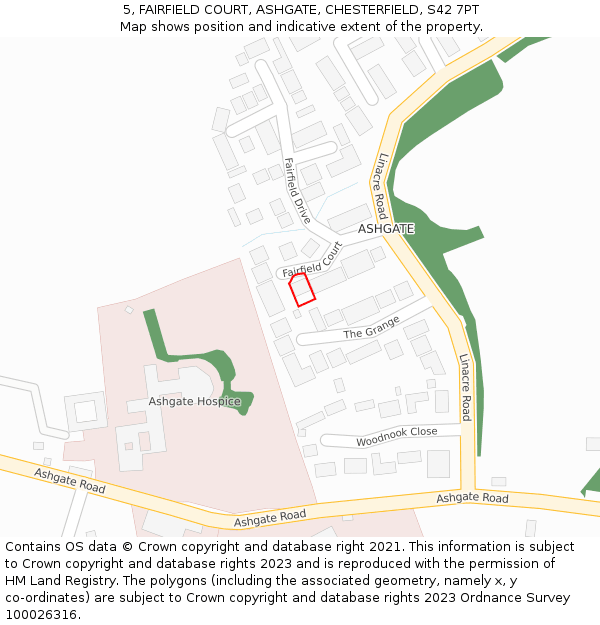 5, FAIRFIELD COURT, ASHGATE, CHESTERFIELD, S42 7PT: Location map and indicative extent of plot