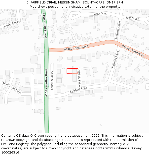 5, FAIRFIELD DRIVE, MESSINGHAM, SCUNTHORPE, DN17 3PH: Location map and indicative extent of plot