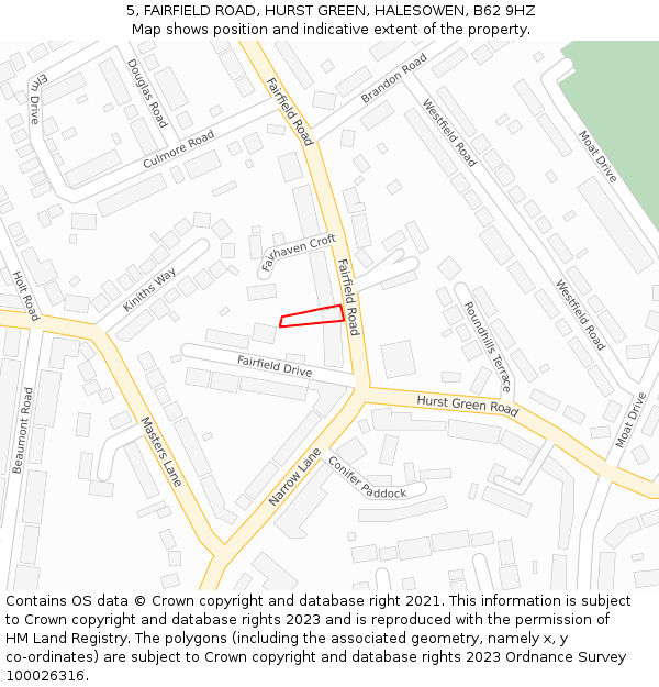 5, FAIRFIELD ROAD, HURST GREEN, HALESOWEN, B62 9HZ: Location map and indicative extent of plot