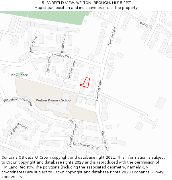 5, FAIRFIELD VIEW, WELTON, BROUGH, HU15 1PZ: Location map and indicative extent of plot