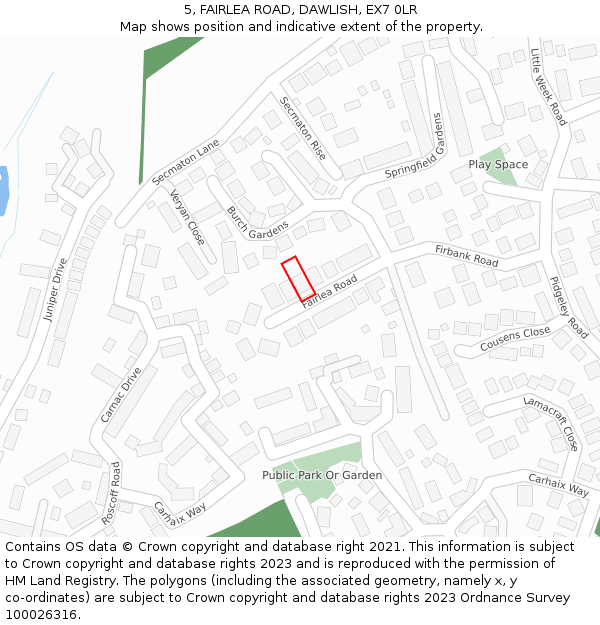5, FAIRLEA ROAD, DAWLISH, EX7 0LR: Location map and indicative extent of plot