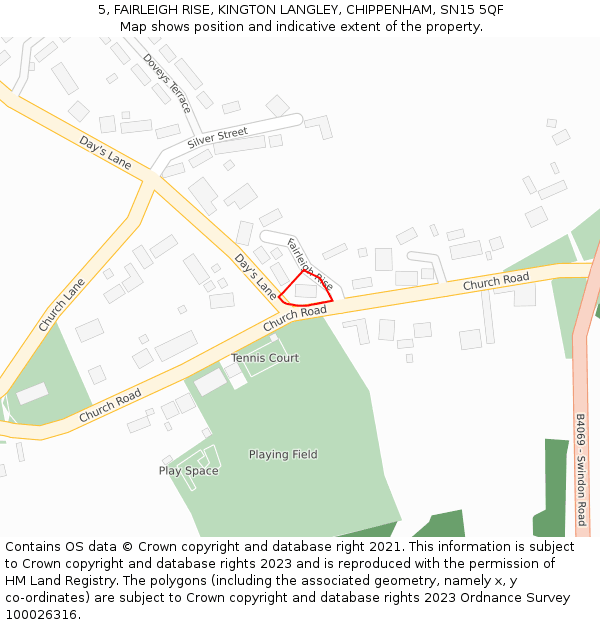 5, FAIRLEIGH RISE, KINGTON LANGLEY, CHIPPENHAM, SN15 5QF: Location map and indicative extent of plot