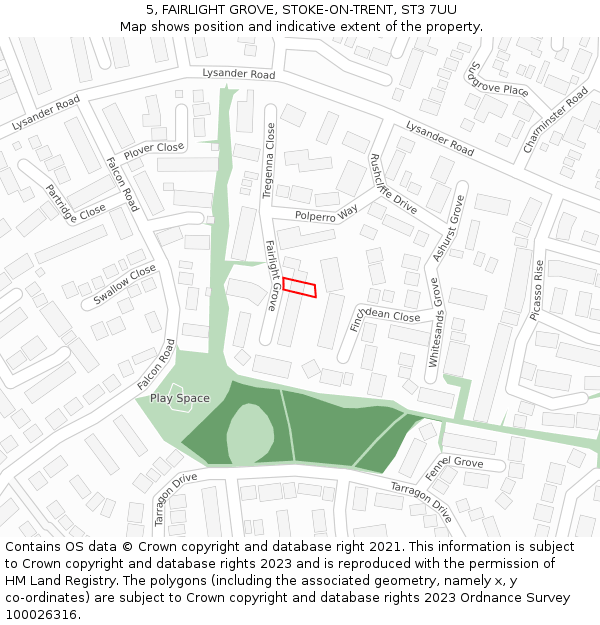 5, FAIRLIGHT GROVE, STOKE-ON-TRENT, ST3 7UU: Location map and indicative extent of plot