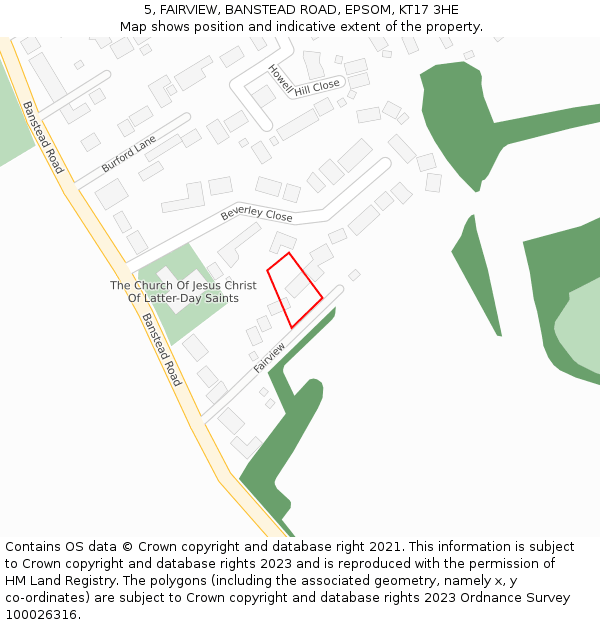 5, FAIRVIEW, BANSTEAD ROAD, EPSOM, KT17 3HE: Location map and indicative extent of plot