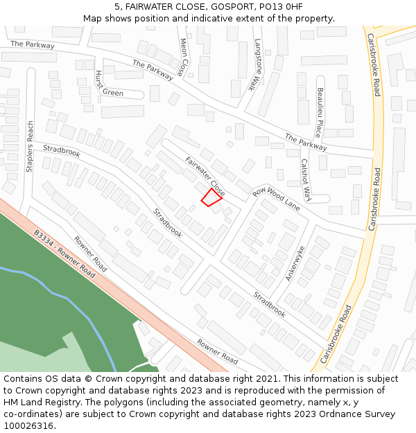 5, FAIRWATER CLOSE, GOSPORT, PO13 0HF: Location map and indicative extent of plot