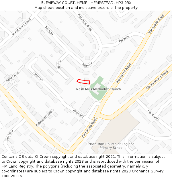 5, FAIRWAY COURT, HEMEL HEMPSTEAD, HP3 9RX: Location map and indicative extent of plot