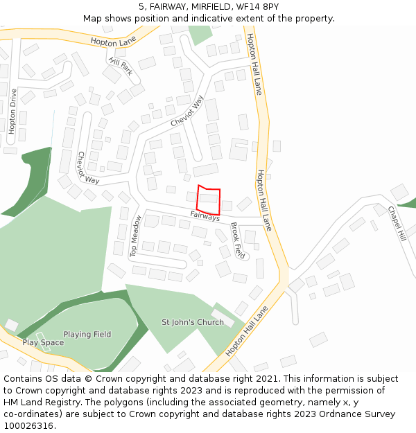 5, FAIRWAY, MIRFIELD, WF14 8PY: Location map and indicative extent of plot