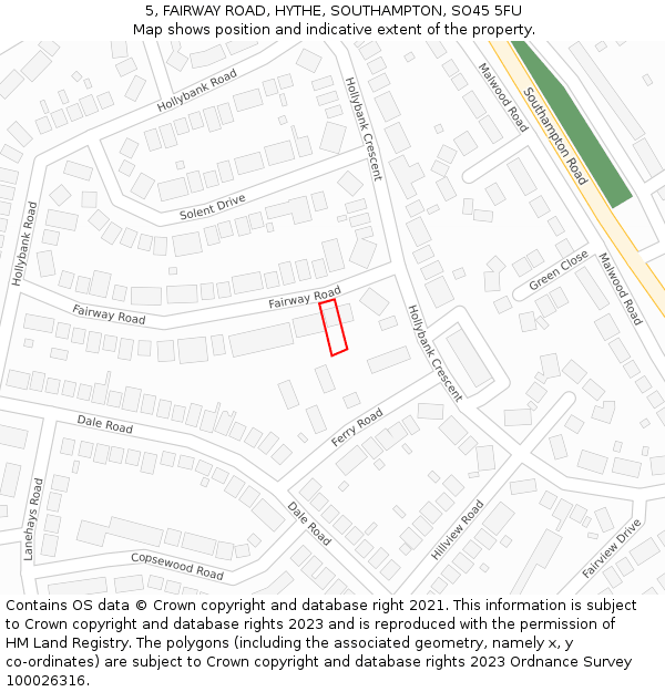 5, FAIRWAY ROAD, HYTHE, SOUTHAMPTON, SO45 5FU: Location map and indicative extent of plot