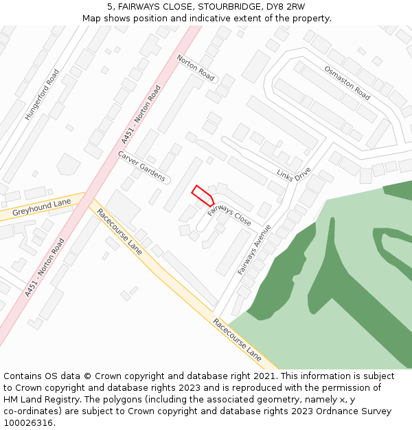 5, FAIRWAYS CLOSE, STOURBRIDGE, DY8 2RW: Location map and indicative extent of plot