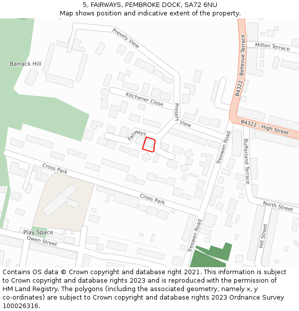 5, FAIRWAYS, PEMBROKE DOCK, SA72 6NU: Location map and indicative extent of plot