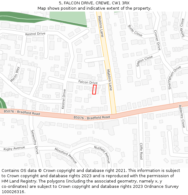 5, FALCON DRIVE, CREWE, CW1 3RX: Location map and indicative extent of plot