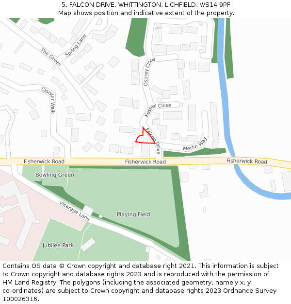 5, FALCON DRIVE, WHITTINGTON, LICHFIELD, WS14 9PF: Location map and indicative extent of plot