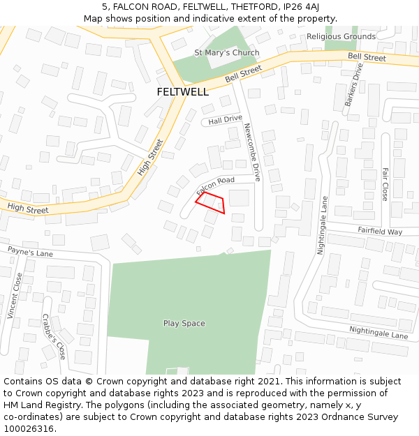 5, FALCON ROAD, FELTWELL, THETFORD, IP26 4AJ: Location map and indicative extent of plot