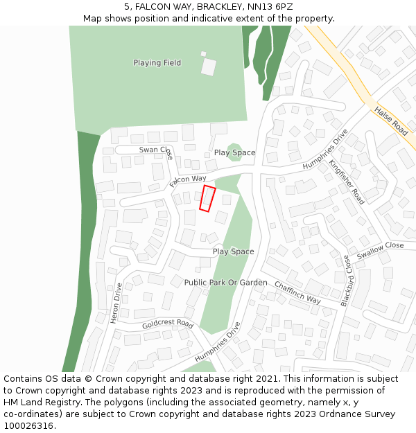 5, FALCON WAY, BRACKLEY, NN13 6PZ: Location map and indicative extent of plot