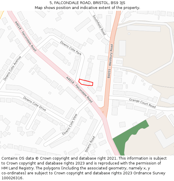 5, FALCONDALE ROAD, BRISTOL, BS9 3JS: Location map and indicative extent of plot