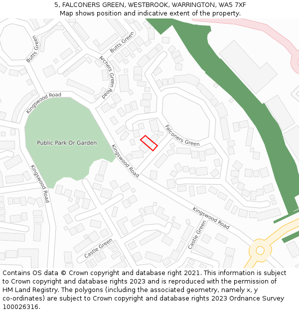 5, FALCONERS GREEN, WESTBROOK, WARRINGTON, WA5 7XF: Location map and indicative extent of plot