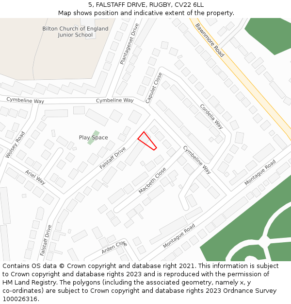 5, FALSTAFF DRIVE, RUGBY, CV22 6LL: Location map and indicative extent of plot