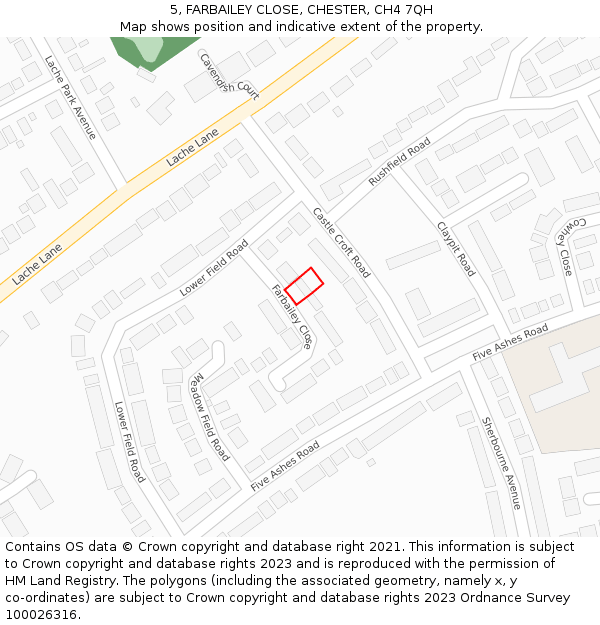 5, FARBAILEY CLOSE, CHESTER, CH4 7QH: Location map and indicative extent of plot