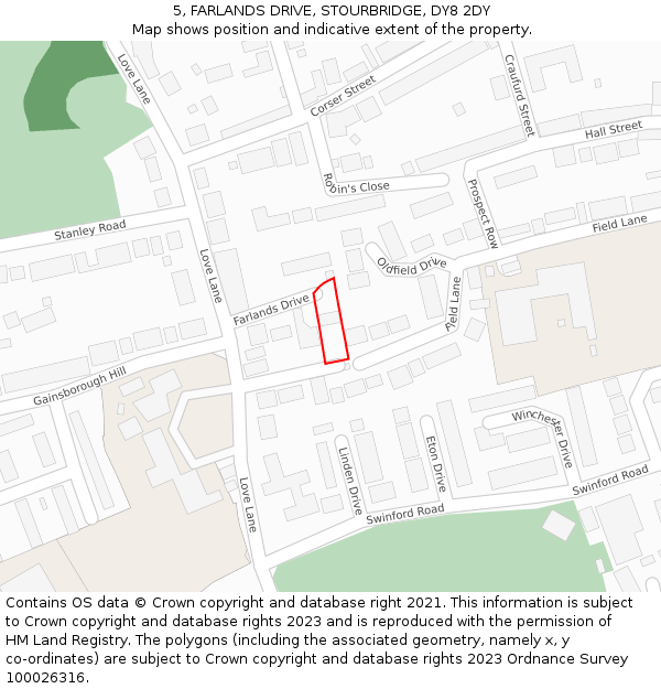 5, FARLANDS DRIVE, STOURBRIDGE, DY8 2DY: Location map and indicative extent of plot