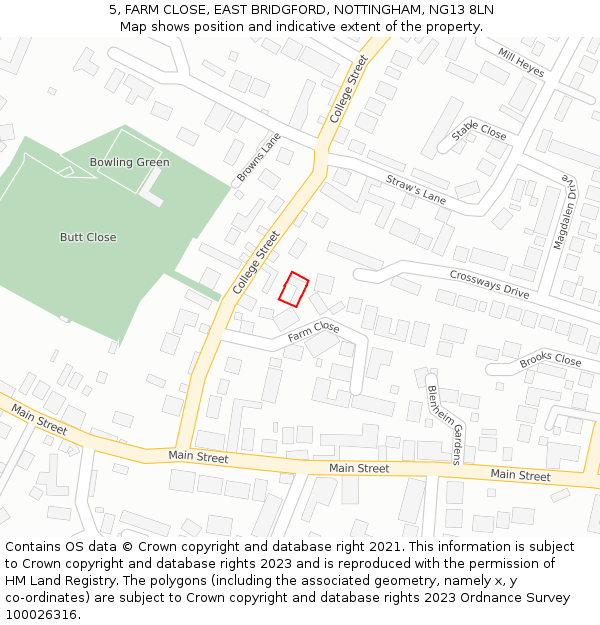 5, FARM CLOSE, EAST BRIDGFORD, NOTTINGHAM, NG13 8LN: Location map and indicative extent of plot