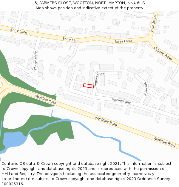 5, FARMERS CLOSE, WOOTTON, NORTHAMPTON, NN4 6HS: Location map and indicative extent of plot