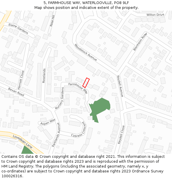 5, FARMHOUSE WAY, WATERLOOVILLE, PO8 9LF: Location map and indicative extent of plot