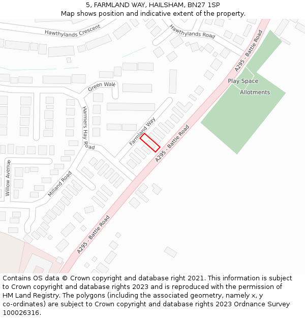 5, FARMLAND WAY, HAILSHAM, BN27 1SP: Location map and indicative extent of plot