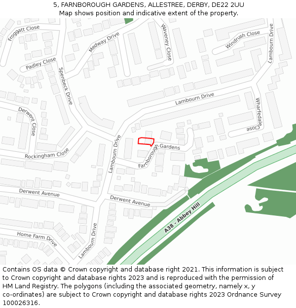 5, FARNBOROUGH GARDENS, ALLESTREE, DERBY, DE22 2UU: Location map and indicative extent of plot