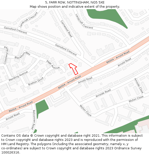 5, FARR ROW, NOTTINGHAM, NG5 5XE: Location map and indicative extent of plot