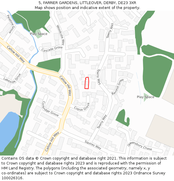 5, FARRIER GARDENS, LITTLEOVER, DERBY, DE23 3XR: Location map and indicative extent of plot