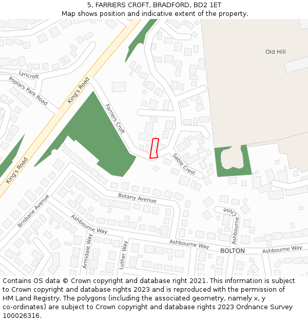 5, FARRIERS CROFT, BRADFORD, BD2 1ET: Location map and indicative extent of plot