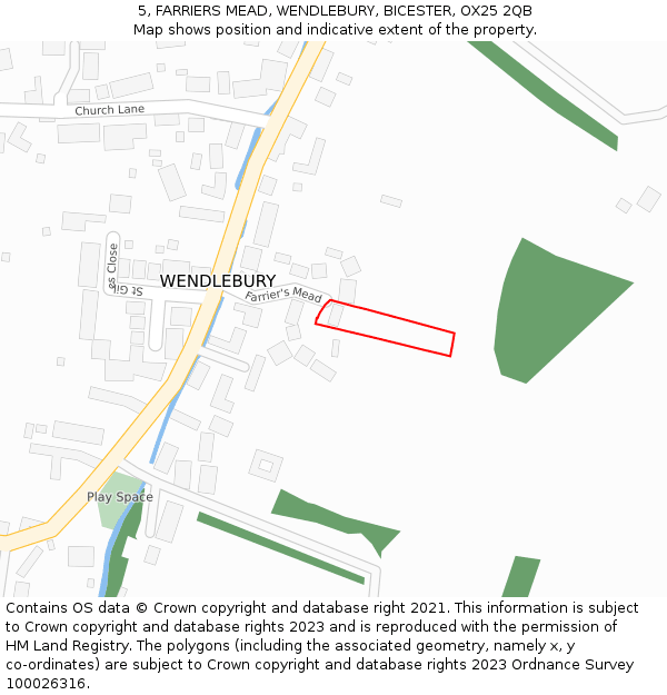 5, FARRIERS MEAD, WENDLEBURY, BICESTER, OX25 2QB: Location map and indicative extent of plot