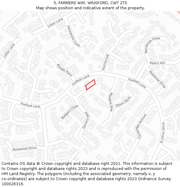 5, FARRIERS WAY, WINSFORD, CW7 2TS: Location map and indicative extent of plot