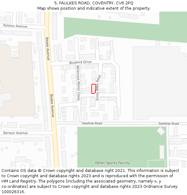 5, FAULKES ROAD, COVENTRY, CV6 2PQ: Location map and indicative extent of plot