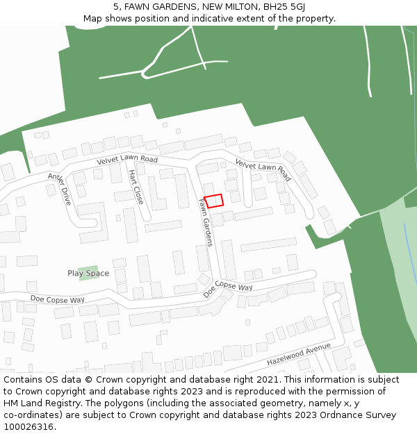 5, FAWN GARDENS, NEW MILTON, BH25 5GJ: Location map and indicative extent of plot