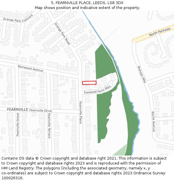 5, FEARNVILLE PLACE, LEEDS, LS8 3DX: Location map and indicative extent of plot