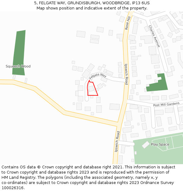 5, FELGATE WAY, GRUNDISBURGH, WOODBRIDGE, IP13 6US: Location map and indicative extent of plot