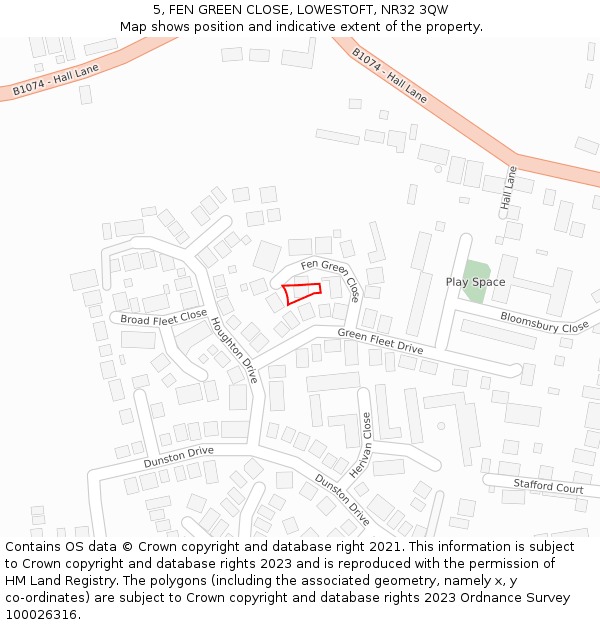 5, FEN GREEN CLOSE, LOWESTOFT, NR32 3QW: Location map and indicative extent of plot