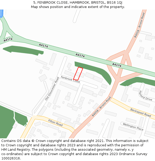 5, FENBROOK CLOSE, HAMBROOK, BRISTOL, BS16 1QJ: Location map and indicative extent of plot