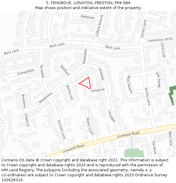 5, FENGROVE, LONGTON, PRESTON, PR4 5BA: Location map and indicative extent of plot