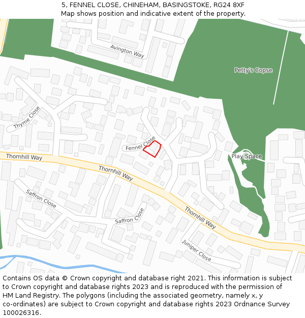 5, FENNEL CLOSE, CHINEHAM, BASINGSTOKE, RG24 8XF: Location map and indicative extent of plot